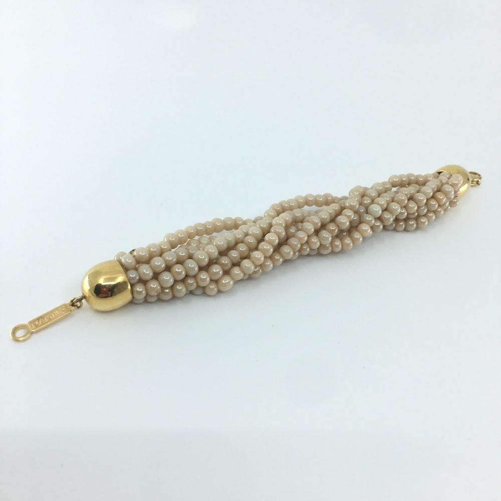Vintage Signed Napier Multi Strand Faux Pearl Bracelet Gold Tone